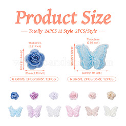 24Pcs 12 Style 3D Rose Organgza Lace Embroidery & Butterfly Ornament Accessories&nbsp;DIY-BT0001-48