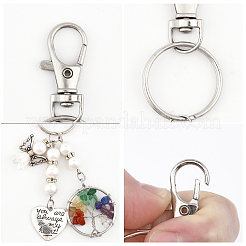 2Pcs Chakra Tree Of Life Natural/Synthetic Mixed Stone Pendant Keychain&nbsp;KEYC-CA0001-39