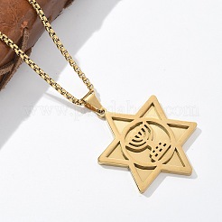 Hanukkah 201 Stainless Steel Star of David Pendant Necklaces&nbsp;NJEW-Z058-02G