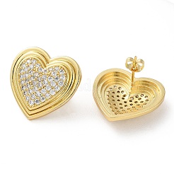 Heart Rack Plating Brass Micro Pave Clear Cubic Zirconia Stud Earrings for Women&nbsp;EJEW-A045-04G