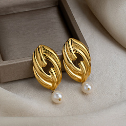 304 Stainless Steel Freshwater Pearl Dangle Stud Earrings for Women&nbsp;EE7584