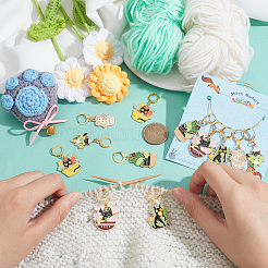 Potted Plant with Cat Alloy Enamel Pendant Stitch Markers&nbsp;HJEW-AB00313