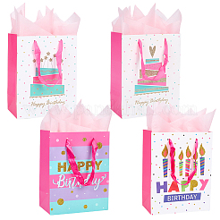4Pcs 4 Colors Birthday Theme Printed Rectangle Paper Bags with Ribbon Handle&nbsp;ABAG-SP0001-21