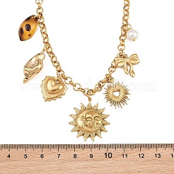 304 Stainless Steel & Resin & Imitation Pearl Multi-Pendant Bib Necklaces for Women&nbsp;SA-CBA717A-04G