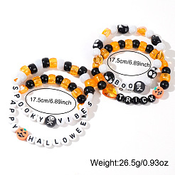 4Pcs Spooky Halloween Acrylic & Glass Beaded Stretch Bracelets&nbsp;EK3057-1