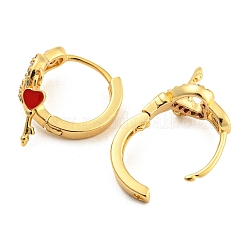 Clear Cubic Zirconia Heart Pad Lock Hinged Hoop Earrings with Enamel Skeleton Key Drop for Women&nbsp;EJEW-P196-26G