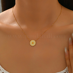 Spring Summer White Daisy Long Oval Stainless Steel Enamel Pendant Necklaces for Women&nbsp;QJ9119-2