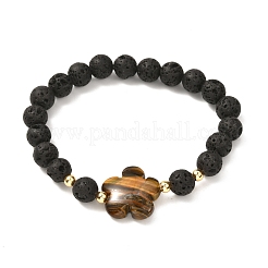 Natural Lava Rock & Flower Mixed Stone Beads Stretch Bracelet&nbsp;BJEW-JB07076