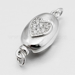 Anti-Tarnish Oval with Heart Rhodium Plated 925 Sterling Silver Cubic Zirconia Box Clasps&nbsp;STER-O015-01