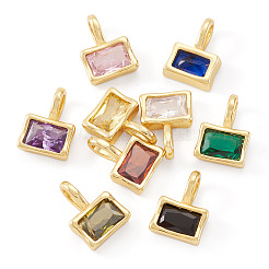 9Pcs 9 Colors Rectangle Brass Micro Pave Cubic Zirconia Charms&nbsp;KK-TA0008-32