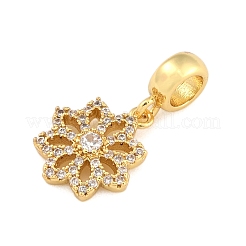 Brass Micro Pave Clear Cubic Zirconia Flower European Dangle Charms&nbsp;KK-Z110-01G