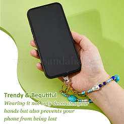 Glass & Synthetic Turquoise & ABS Plastic Imitation Pearl Keychain&nbsp;HJEW-FH00142
