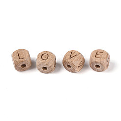Engraved Beech Wood Beads&nbsp;WOOD-N022-08