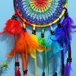 Polyester Thread Woven Net/Web with Feather Pendant Decoration&nbsp;HJEW-PW0001-037