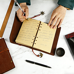 6-Ring Bamboo Stick Alloy Loose Leaf Book Binder Hinged Rings&nbsp;FIND-CP0003-97AB