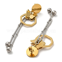 Ion Plating(IP) Two Tone 304 Stainless Steel 3D Butterfly Dangle Stud Earrings&nbsp;EJEW-D083-06GP