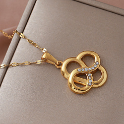 Vintage 304 Stainless Steel Crystal Rhinestone Chinese Knot Pendant Necklaces for Women&nbsp;FG6266