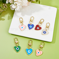7Pcs 7 Colors Heart with Evil Eye Alloy Enamel Pendant Decorations&nbsp;HJEW-FH0001-74