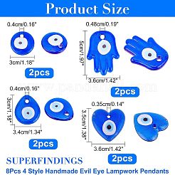 8Pcs 4 Style Handmade Evil Eye Lampwork Pendants&nbsp;LAMP-FH0001-04