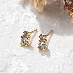 Brass Micro Pave Clear Cubic Zirconia Stud Earrings&nbsp;EJEW-R016-01G-02