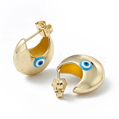 Enamel Crescent Moon with Evil Eye Stud Earrings&nbsp;EJEW-A093-01G-10