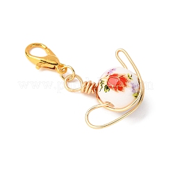 7Pcs Handmade Flower Printed Porcelain Ceramic Pendant Decorations&nbsp;HJEW-JM04194
