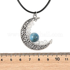 4Pcs 4 Colors Round Natural Dyed Green Jade & Heated Citrine & Hemimorphite & Moonstone Alloy Hollow Moon Pendant Black Waxed Cord Necklaces for Women&nbsp;NJEW-TA00262