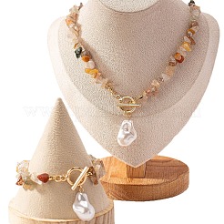 Alloy & Natural Gemstone Chips Beaded Necklaces & Beaded Bracelets Sets&nbsp;FS-WGA97E1-01