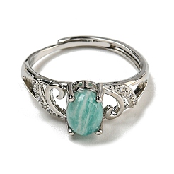 Oval Natural Amazonite Adjustable Rings&nbsp;RJEW-Q818-01P-01B