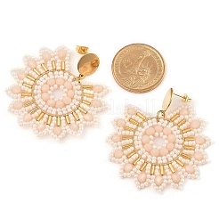 304 Stainless Steel & Bohemian Beaded Flower Dangle Stud Earrings for Women&nbsp;EJEW-R001-04B