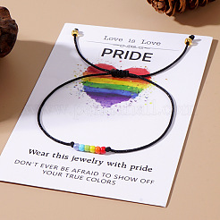 Pride Month Rainbow Glass Seed Bead Braided Bead Bracelets&nbsp;XU2800-1