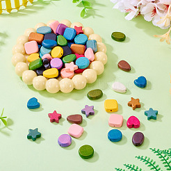 60Pcs 6 Styles Painted Natural Wood Beads&nbsp;WOOD-TA0002-76