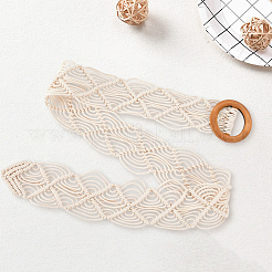 Cloth Woven Rhombus with Wood Chain Belts for Women&nbsp;AJEW-WH20019-125B