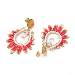 Handmade Glass Seed Beads Teardrop Stud Earrings&nbsp;EJEW-MZ00293-01