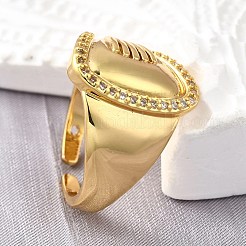 Brass Micro Pave Cubic Zirconia Adjustable Open Cuff Rings for Women&nbsp;RJEW-K292-12G