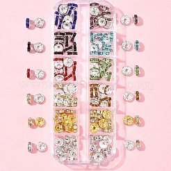 156Pcs 12 Styles Brass with Iron Rhinestone Spacer Beads&nbsp;FIND-FS0002-44