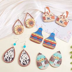 24Pcs 12 Style Single Face Printed Basswood Big Pendants&nbsp;WOOD-SZ0001-28