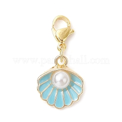 Shell Shape Alloy Enamel & ABS Plastic Imitation Pearl Pendant Decorations&nbsp;HJEW-JM02966
