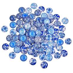 Blue and White Printed Glass Cabochons&nbsp;GGLA-SZ0001-13