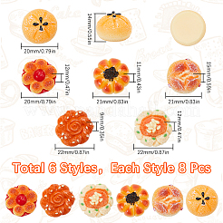 48Pcs 6 Styles Opaque Resin Imitation Food Decoden Cabochons&nbsp;CRES-SC0002-84