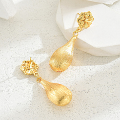 Elegant Brass Teardrop with Flower Dangle Stud Earrings&nbsp;XB1287