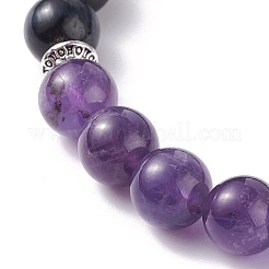 Natural Amethyst & Tiger Eye Round Beads Stretch Bracelet for Women Girl&nbsp;BJEW-JB07261-04