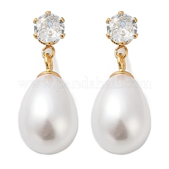 Teardrop with Flat Round 304 Stainless Steel Clear Cubic Zirconia Dangle Stud Earrings&nbsp;EJEW-F366-01G-02