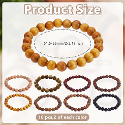 16Pcs 8 Styles Natural Sandalwood Round Beaded Stretch Bracelet for Men Women&nbsp;BJEW-GO0001-36
