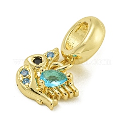 Rack Plating Brass Pave Black & Light Blue Cubic Zirconia Bird European Dangle Charms&nbsp;KK-Z067-54G