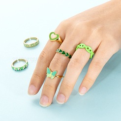 6Pcs 6 Style Spray Painted Brass & Brass Enamel & Micro Pave Cubic Zirconia Cuff Rings&nbsp;RJEW-LS0001-38
