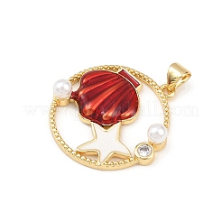 Brass Enamel Cubic Zirconia Pendants&nbsp;KK-L251-22G-02