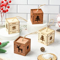 1 Set 6Pcs 2 Styles Christmas Square Splicing Wooden Ornament Mixed Colors&nbsp;ST-CJ0040-001