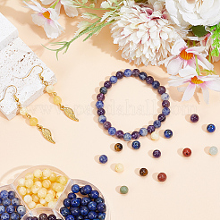 280Pcs 7 Styles Natural Amethyst & Lapis Lazuli & Blue Spot Jasper & Green Aventurine & Yellow Tiger Eye & Yellow Jade & Red Jasper Chakra Beads&nbsp;G-PA0001-93C