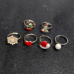 Christmas Theme Alloy Enamel with Rhinestone Finger Rings Sets&nbsp;FS-WG22033-01